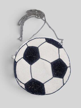 Beaded Soccer Ball Crossbody Purse Detachable Silver Chain Strap Game Day Bag